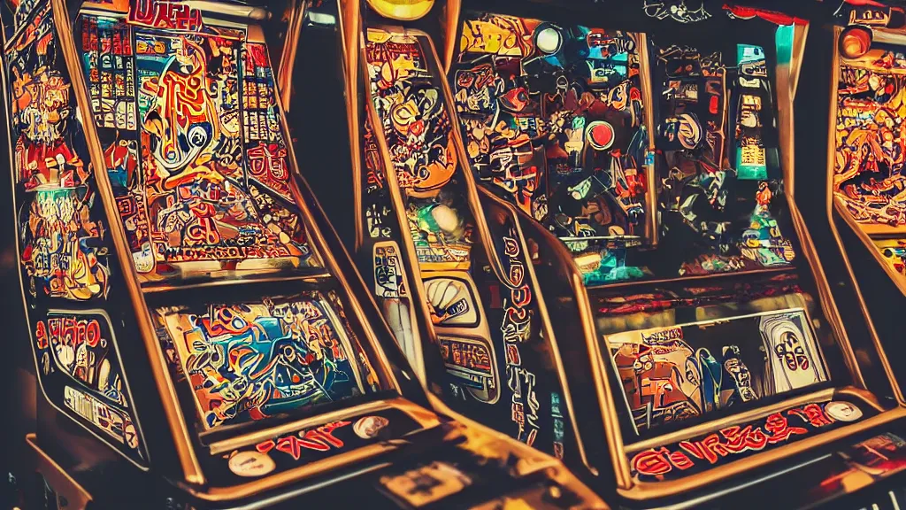 Prompt: up-close shot of a pachinko machine, anime style, brown and gray, cartoon style