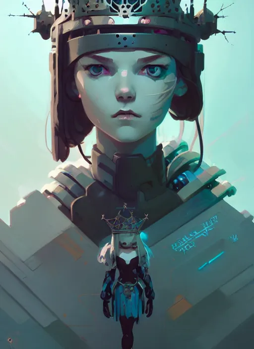 Prompt: portrait of cute maiden girl with crown of thorns in cyber armor, warhammer, cyberpunk, by atey ghailan, by greg rutkowski, by greg tocchini, by james gilleard, by joe fenton, by kaethe butcher, dynamic lighting, gradient light blue, brown, blonde cream and white color in scheme, grunge aesthetic