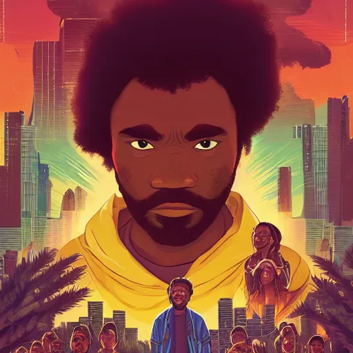 Prompt: the second coming of childish gambino with donald glover by dan mumford, yusuke murata, makoto shinkai, ross tran, cosmic, heavenly, god rays, intricate detail, cinematic, 8 k, cel shaded, unreal engine, featured on artstation, pixiv