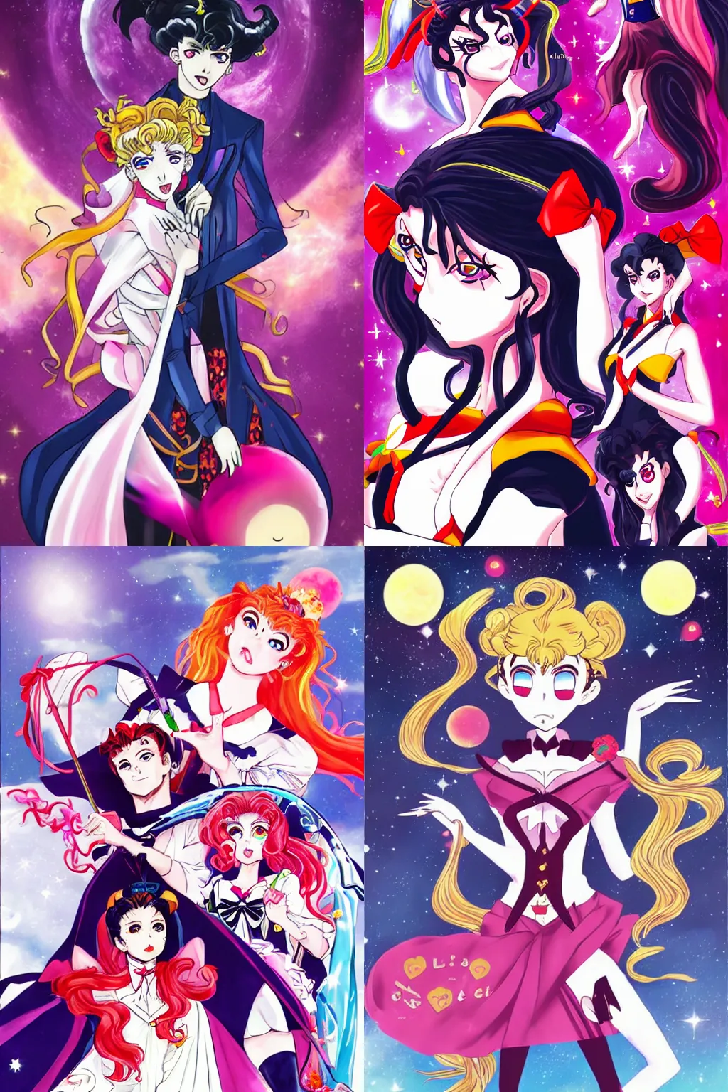 Prompt: shoujo dracula from space, sailor moon, clamp style, cute, colourful, soft lighting,