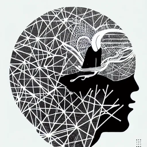 Prompt: a wandering mind, logo, simple white background victo ngai, kilian eng, minimalist, black and white