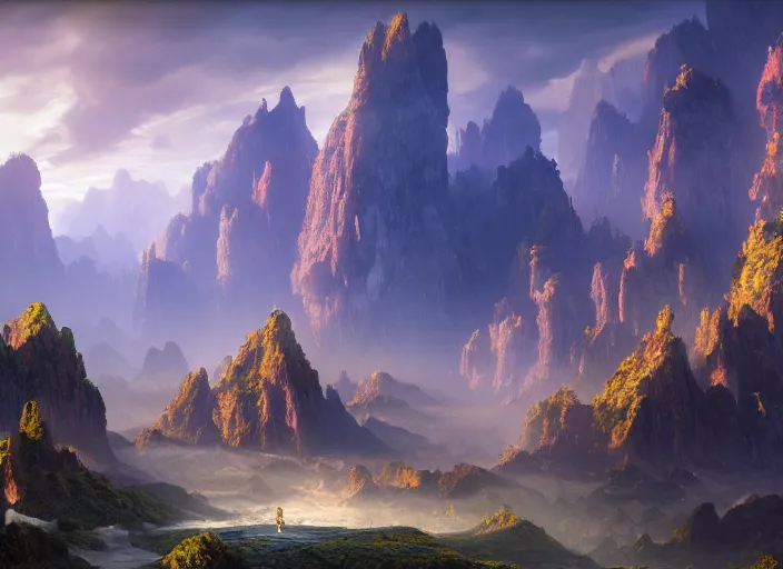 Image similar to hallelujah mountains::3 avatar, floating mountains, Fantasy LUT, high contrast, epic composition, sci-fi, dreamlike, surreal, angelic, cinematic, 8k, unreal engine, hyper realistic, fantasy concept art, Stanley Artgerm Lau, greg rutkowski, thomas kindkade, alphonse mucha, loish, norman Rockwell,