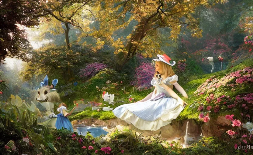 Prompt: alice in the wonderland by peder mørk mønsted and daniel f. gerhartz