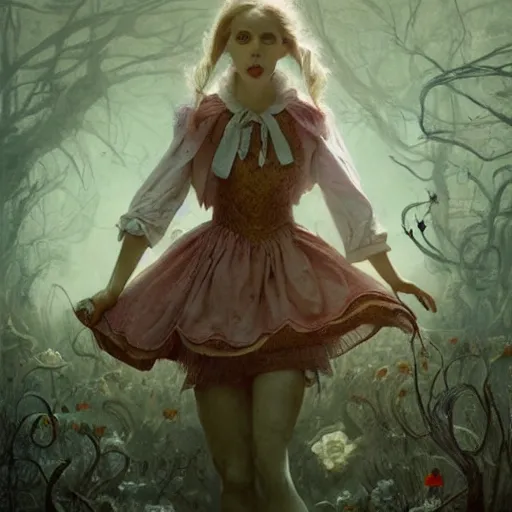 Image similar to portrait of alice in wonderland, painted by seb mckinnon and greg rutkowski
