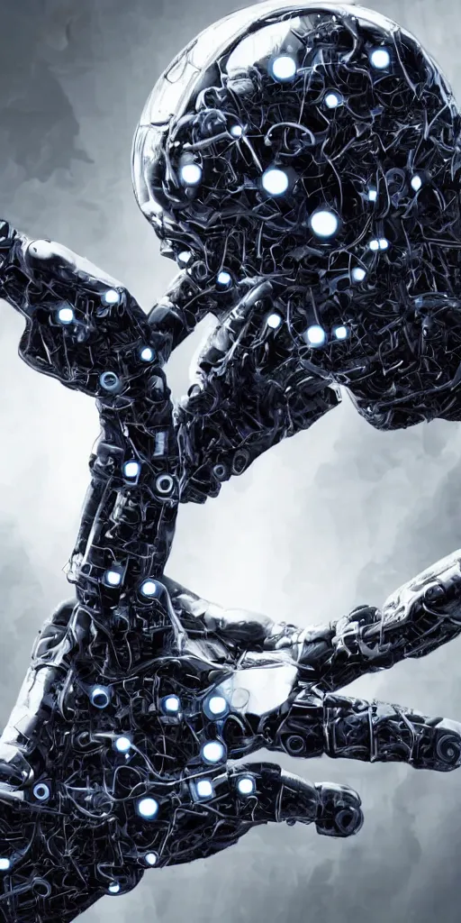 Prompt: ai taking control over humanity and the world, dramatic, big robotic hands ripping apart humanity