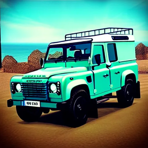 Prompt: “Blue Land Rover Defender. In the style of GTA 5.”