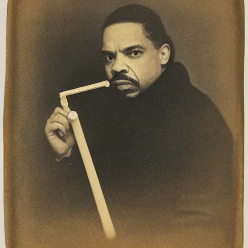Image similar to tintype photo of ice - t, iced tea with a straw, by julia margaret cameron 1 8 8 0 s, realistic, body shot, sharp focus, 8 k high definition, insanely detailed, intricate, elegant