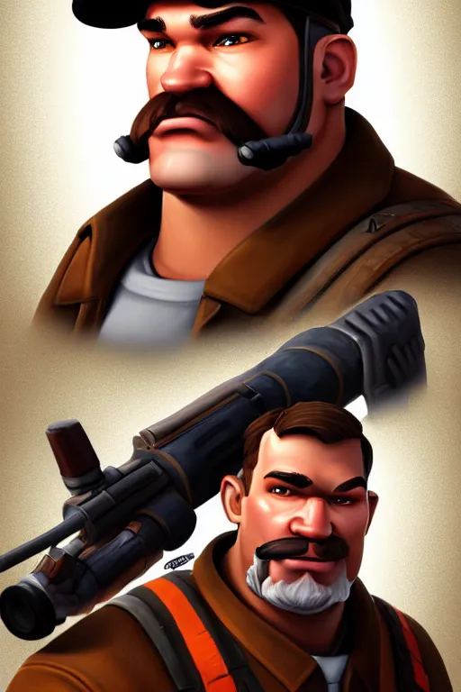 Image similar to beautiful highly detailed realistic stylized character portrait team fortress 2 engineer, detailed character art master portrait, trending on artstation