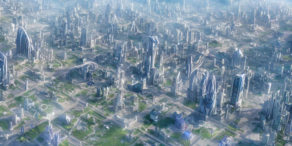 Prompt: a detailed render of a utopian futurist city, trending on cgsociety, 4 k
