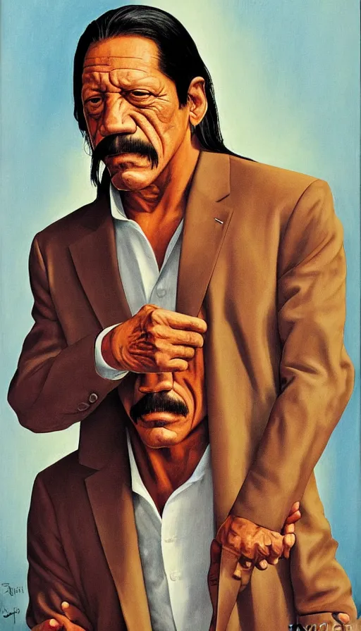 Image similar to danny trejo in a leisure suit. portrait by jean giraud and anton otto fischer