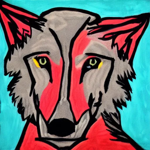 Prompt: retarded wolf portrait, expressionism