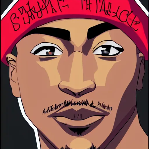 Image similar to Tupac Shakur, screenshot from a 2012s anime