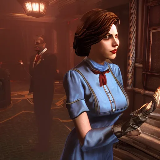 Prompt: Screenshot from Bioshock Infinite, Elizabeth, high resolution 4K, Elizabeth, Bioshock Infinite, photorealism, face