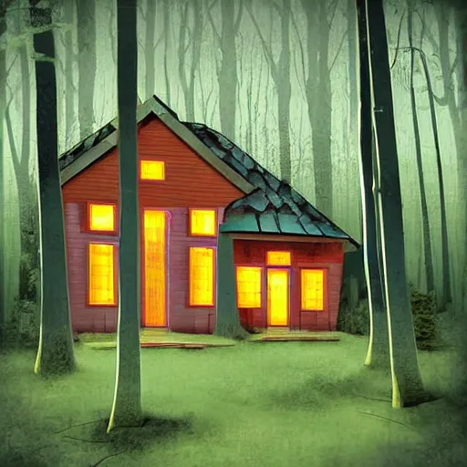 Image similar to digital art, house in forest as horror