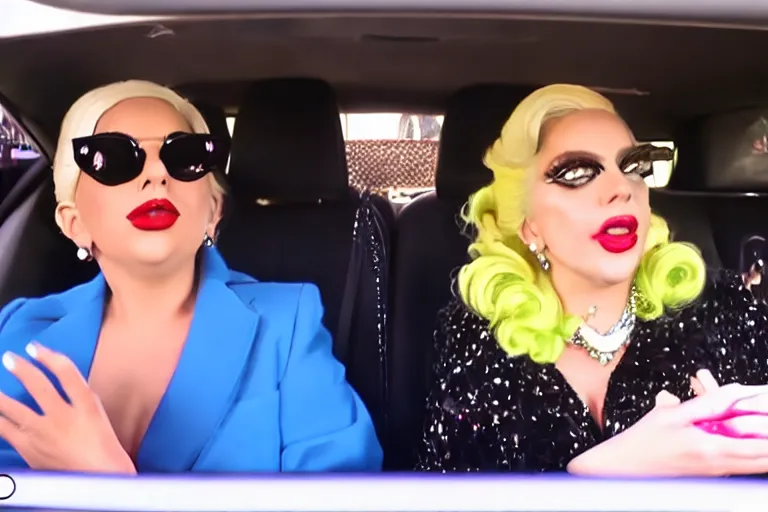 Prompt: lady gaga and judy garland in carpool karaoke, trending on youtube, highly realistic, highly detailed, high resolution, 8 k 4 k,