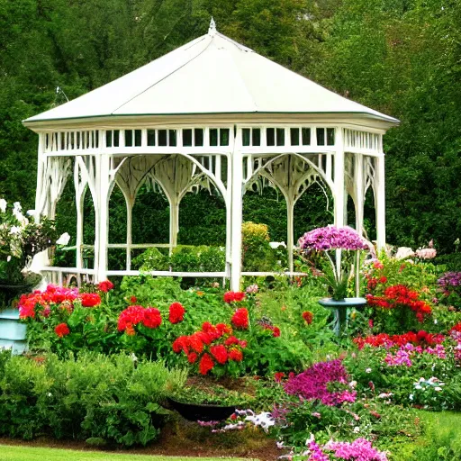 Prompt: a flower garden with a gazebo