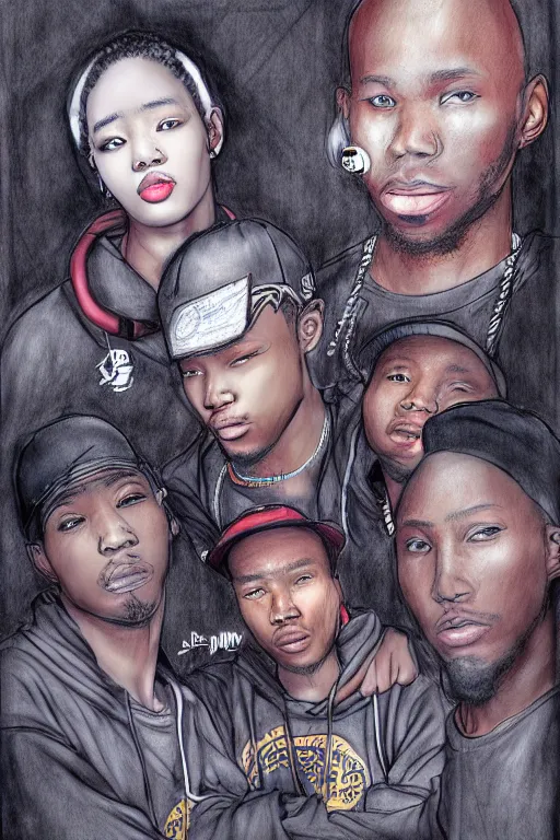 Image similar to hip hop not dead just life in underground, high definition, 8 0 m. m lens, realistic, sketch and art by jacqueline e, mongezi ncaphayi, color by bo feng lin, trending deviantart