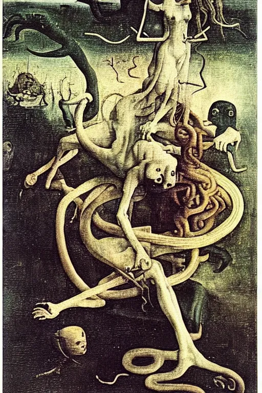 Prompt: An instax film still of Medusa by Hieronymus Bosch, by Salvador Dali