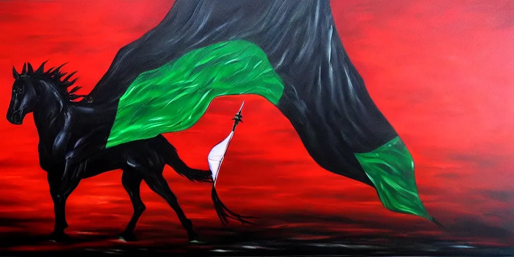 Image similar to dramatic epic dark oil painting of freedom for palestine, red green white black