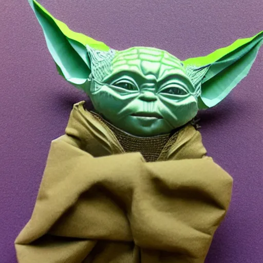 Prompt: cut paper sculpture of baby yoda