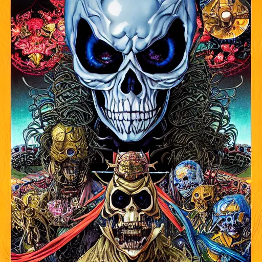 Prompt: portrait of crazy skeletor, symmetrical, by yoichi hatakenaka, masamune shirow, josan gonzales and dan mumford, ayami kojima, takato yamamoto, barclay shaw, karol bak, yukito kishiro