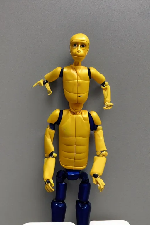 Image similar to 8 k high definition, 1 9 8 0, crash test dummy, fixed eyes, kenner style action figure, full body, highly detailed, science fiction, photorealistic