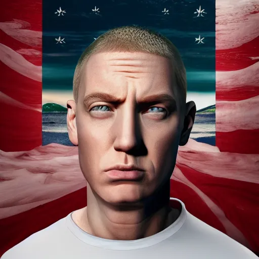 Image similar to giant eminem head hovering over the ocean, highly intricate, hyper realistic, 8 k