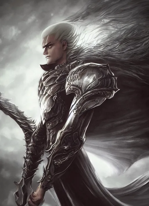 Image similar to griffith berserk, ultra detailed fantasy, elden ring, realistic, dnd character portrait, full body, dnd, rpg, lotr game design fanart by concept art, behance hd, artstation, deviantart, global illumination radiating a glowing aura global illumination ray tracing hdr render in unreal engine 5