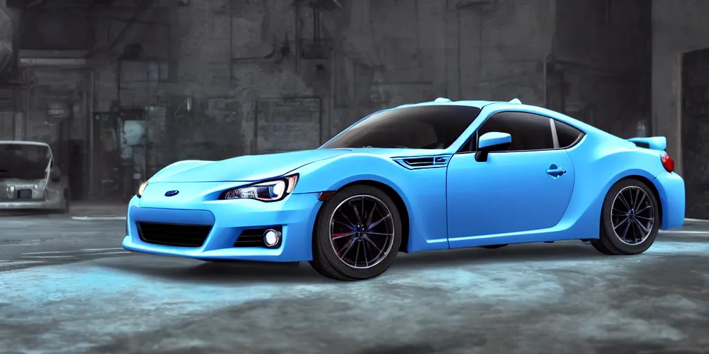 Image similar to video game concept art, blue subaru brz, cell - shaded, 4 k, ultra - high definition, unreal engine, 8 k
