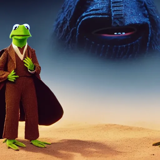 Prompt: photo movie still of the Muppets in star wars, by Jim Henson, 8k