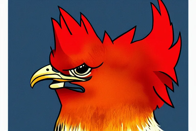 Prompt: illustration of an angry rooster, by willian santiago, sharp focus, lively colors, portrait