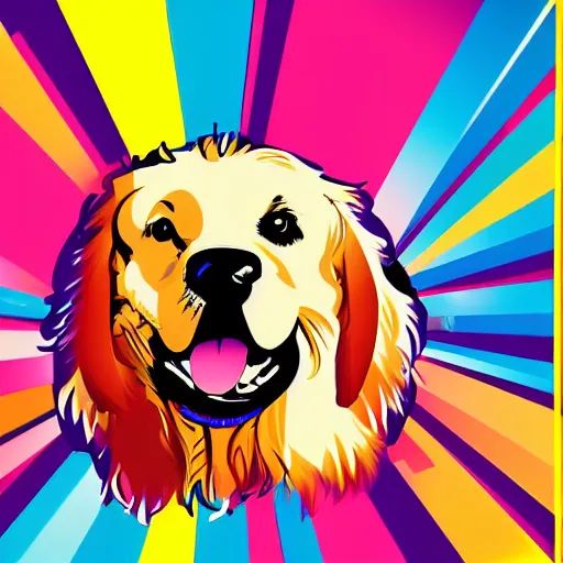 Image similar to a DJ golden Retriever playing at a nightclub, illustration