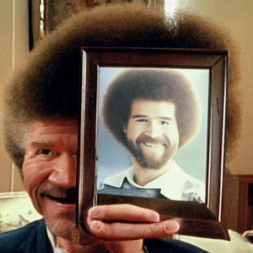 Image similar to bob ross holding a picture of bob ross holding a picture of bob ross holding a picture of bob ross