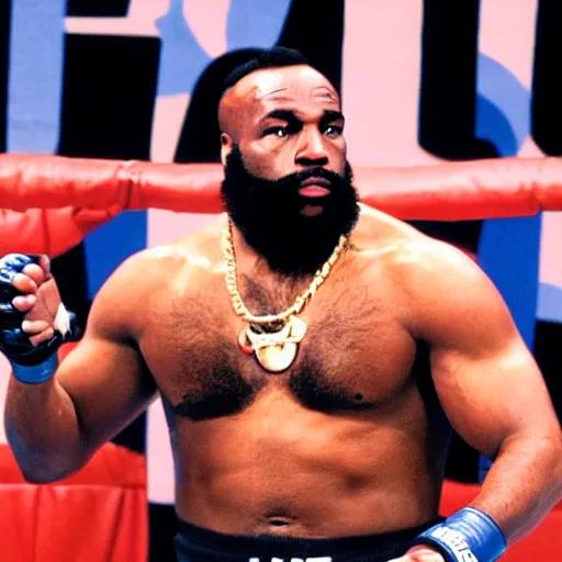 Image similar to mr. t in the ufc octagon against joe biden, detailed facial expressions, 1 9 8 0 s aesthetic