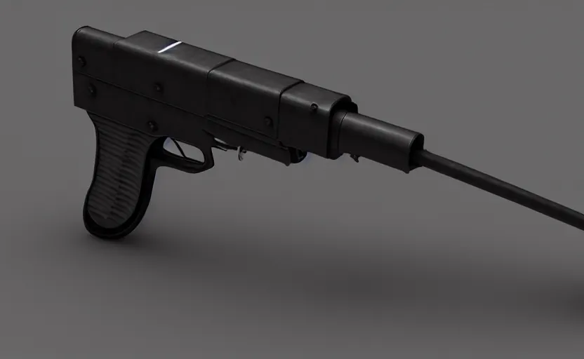 Image similar to minimalist submachine gun inspired by Tesla, studio lighting, octane render, photorealistic, highly detailed, trending on artstation, weapon concept art, weaponry concept designs