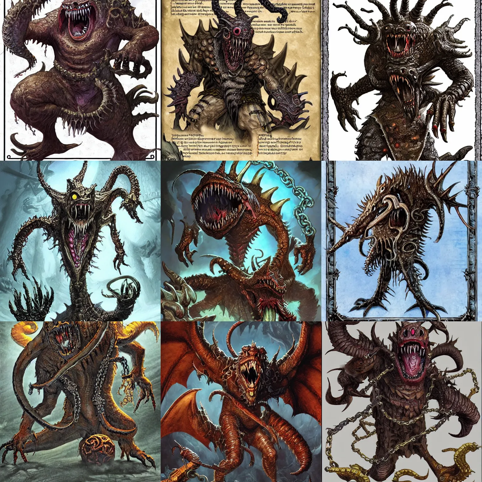 Prompt: a chain - eating horror in the dungeons and dragons 2 e monster manual