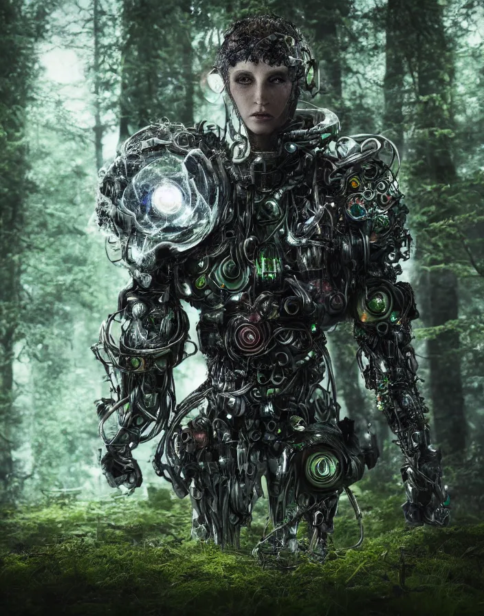 Image similar to druid cyborg in Nordic forest, photorealistic, 4k