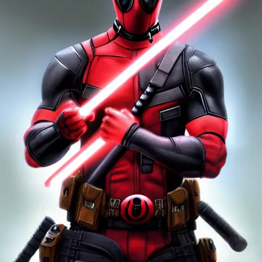 Image similar to deadpool as a sith lord, dynamic lighting, photorealistic fantasy concept art, trending on art station, stunning visuals, creative, cinematic, ultra detailed