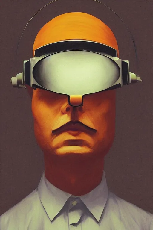 Image similar to satoshi nakamoto wearing oculus and bitcoin over his head edward hopper and james gilleard, zdzislaw beksisnski, higly detailed