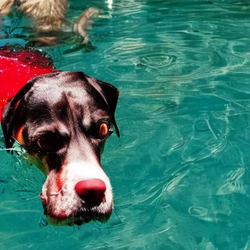 Prompt: dog swims in blood