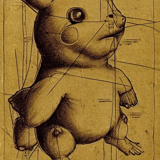 Image similar to Leonardo da Vinci anatomy study, pikachu autopsy, high detailed masterpiece