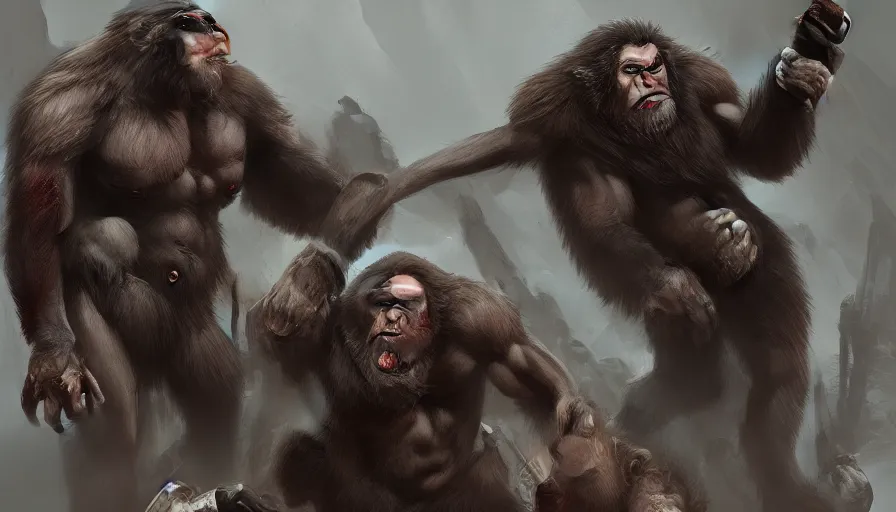 Image similar to concept art of warriors apes by jama jurabaev, extremely detailed, trending on artstation, high quality, brush stroke