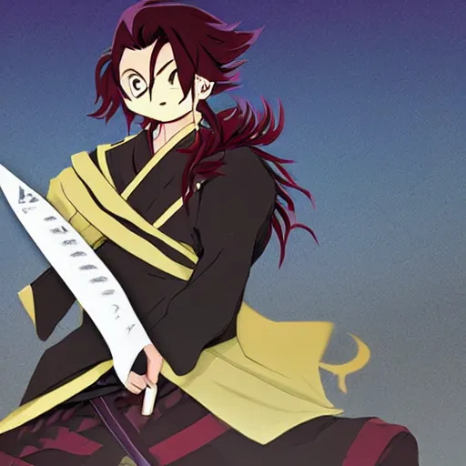 Image similar to Tanjiro from demon slayer holding a knife