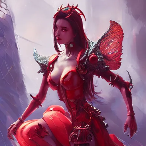 Image similar to A masterpiece portrait of a futuristic cyberpunk royal baroque goddes red devil succub girl with demon wings. trending on artstation, digital art, by Stanley Artgerm Lau, WLOP, Rossdraws, James Jean, Andrei Riabovitchev, Marc Simonetti, Yoshitaka Amano