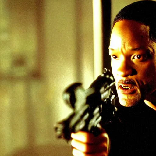 Image similar to A still of Will Smith as Neo from The Matrix Reloaded. Extremely detailed. Beautiful. 4K. Award winning.