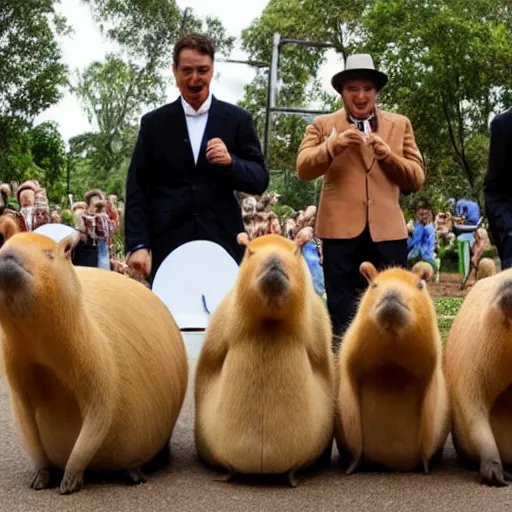 Image similar to capybaras in a barbershop quartet,