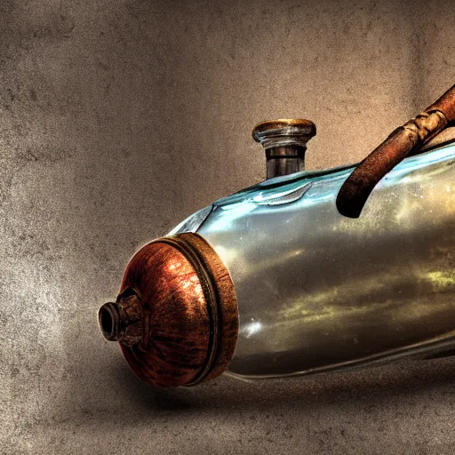 Image similar to A ship wreck in a bottle, hyper photo realistic, octane render