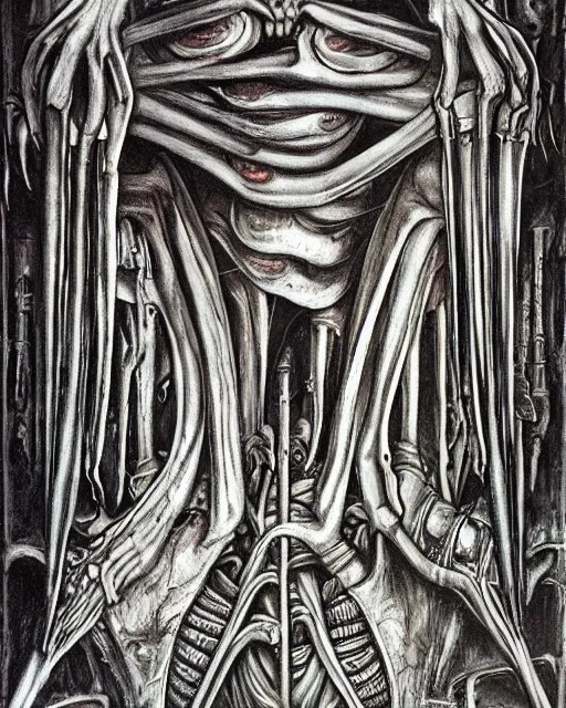 Prompt: artwork by hr giger