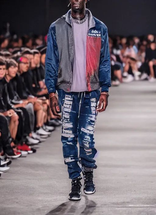 Image similar to hyperrealistic and heavy detailed nike runway show of travis scott, leica sl 2 5 0 mm, vivid color, high quality, high textured, real life