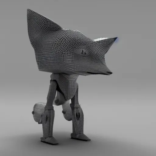 Image similar to a 3 d printed robot that resembles a fox, 3 d render, post processing, cinmatic lightning